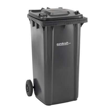Plastic waste bin DIN EN 840, capacity 240 l, WxHxD 580 x 1100 x 740 mm, charcoal.