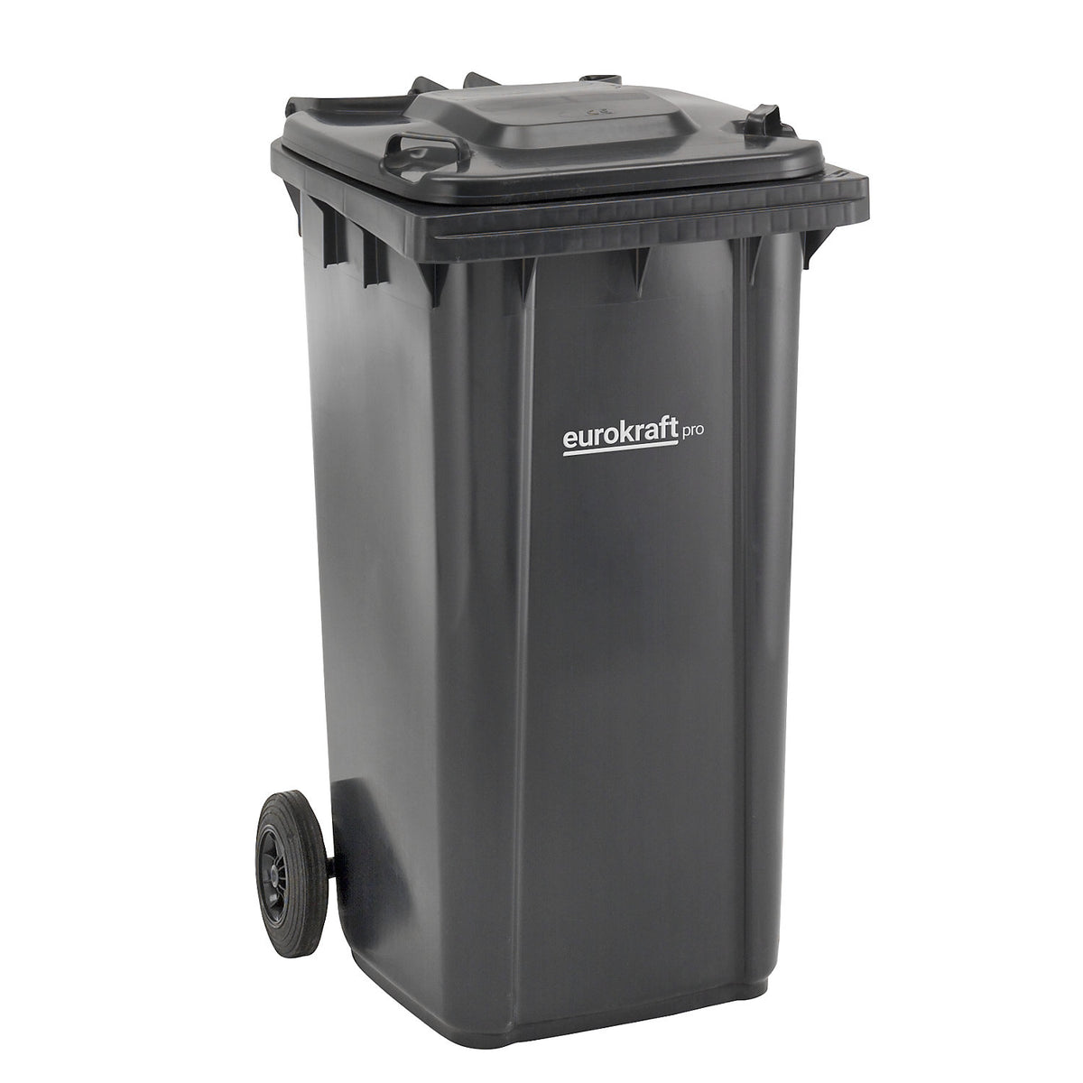 Plastic waste bin DIN EN 840, capacity 240 l, WxHxD 580 x 1100 x 740 mm, charcoal.
