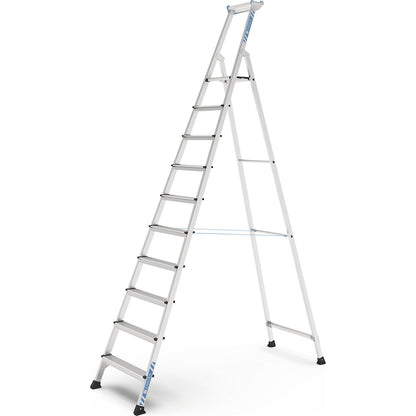 Professional step ladder, single sided access, anodised aluminium, with tool tray, for workshop and industrial use, 10 steps incl. platform.