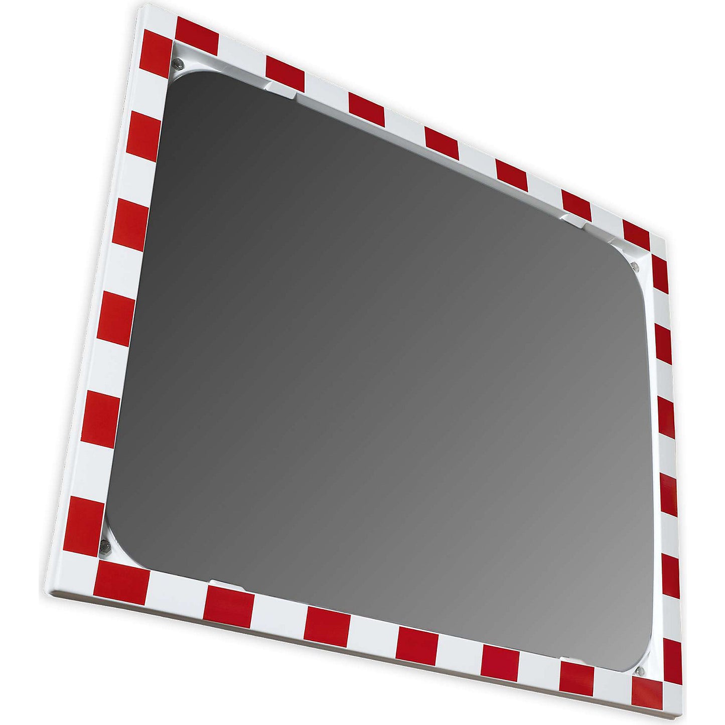 Traffic mirror, mirror made of Sekurit safety glass, plastic frame, reflective red, mirror dimensions WxH 600 x 400 mm.