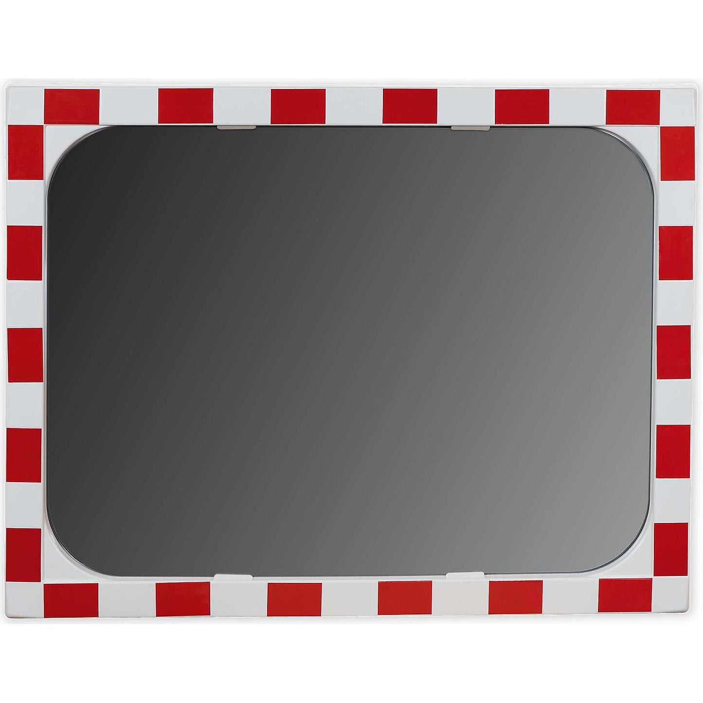 Traffic mirror, mirror made of Sekurit safety glass, plastic frame, reflective red, mirror dimensions WxH 800 x 600 mm.