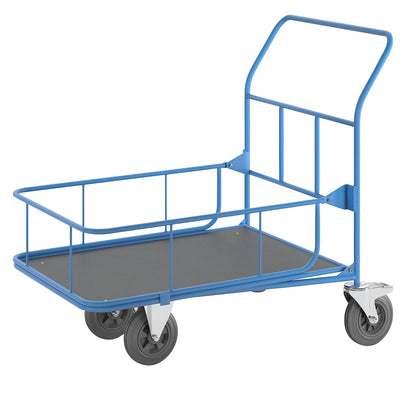 Platform CC truck, with rails, max. load 300 kg, 2 swivel castors with wheel stops.