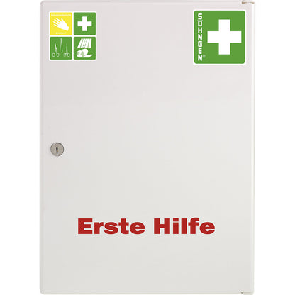First aid cupboard, DIN 13157, without contents, white, depth 150 mm, HxW 429 x 315 mm.