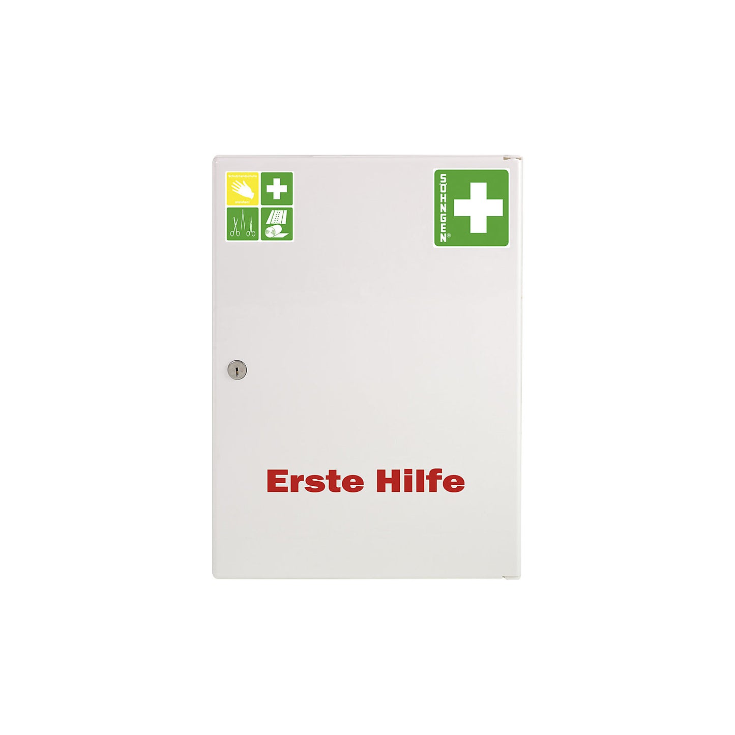 First aid cupboard, DIN 13157, with contents, white, depth 150 mm, HxW 429 x 315 mm.