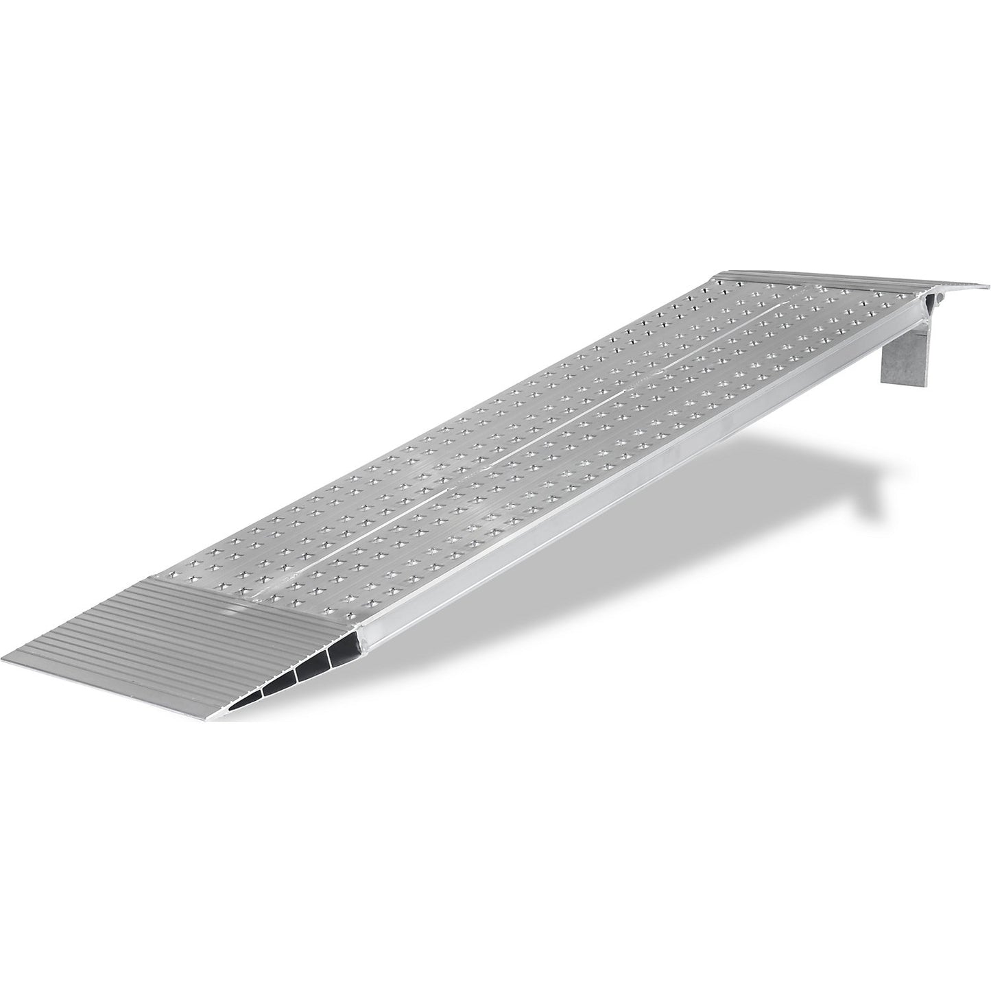 Aluminium loading ramp, perforated walking surface, max. load 1110 kg, ramp width 600 mm.