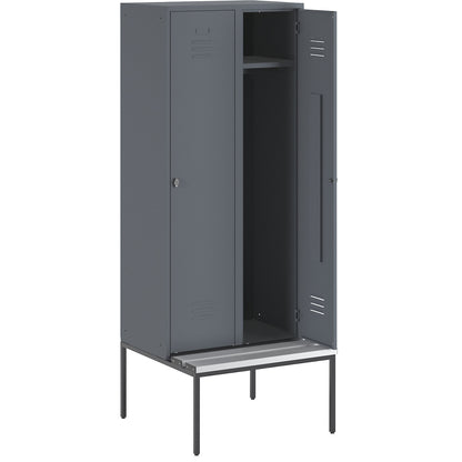 Berlin 2 clothes locker with bench seat, 2 compartments, blue grey, W 800 mm, bench fitted below, plastic.