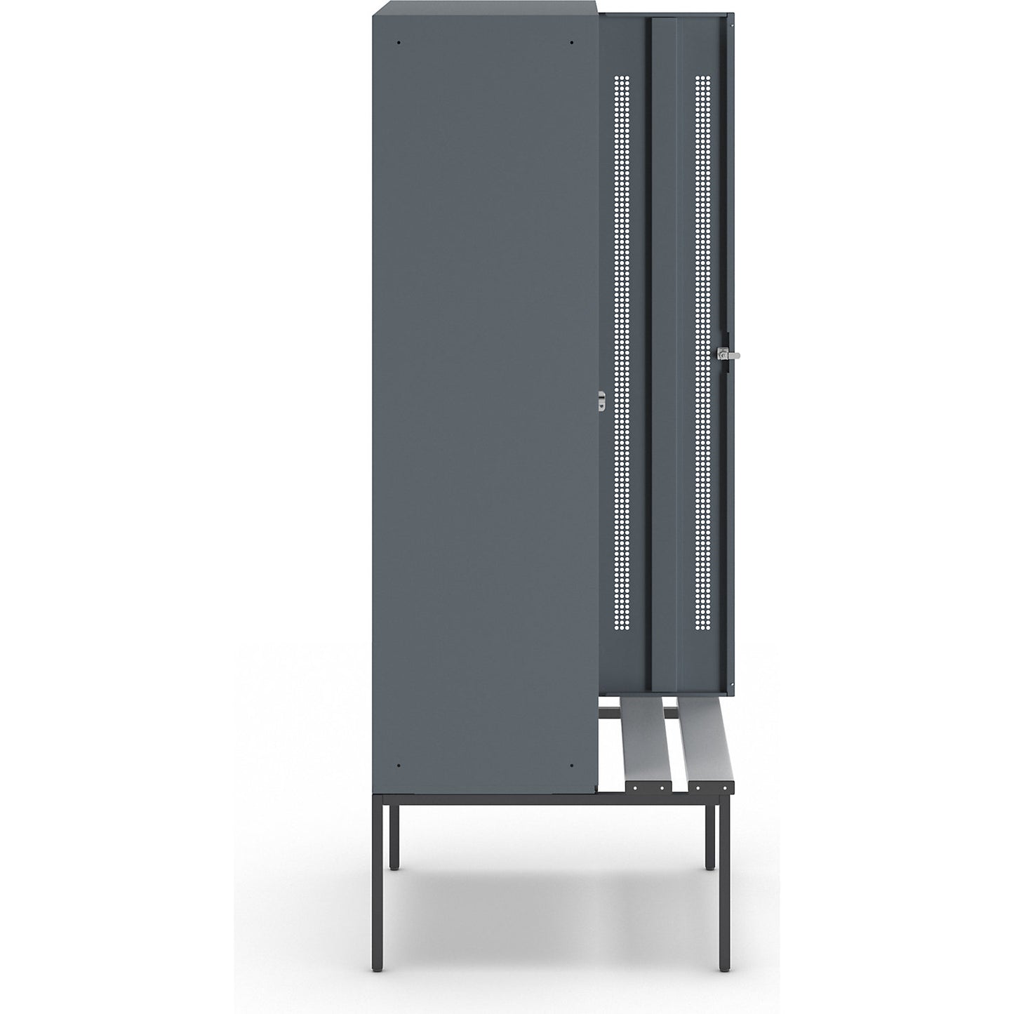 Berlin 1 bench seat clothes locker, 2 compartments, blue grey, W 800 mm, bench fitted below, plastic.