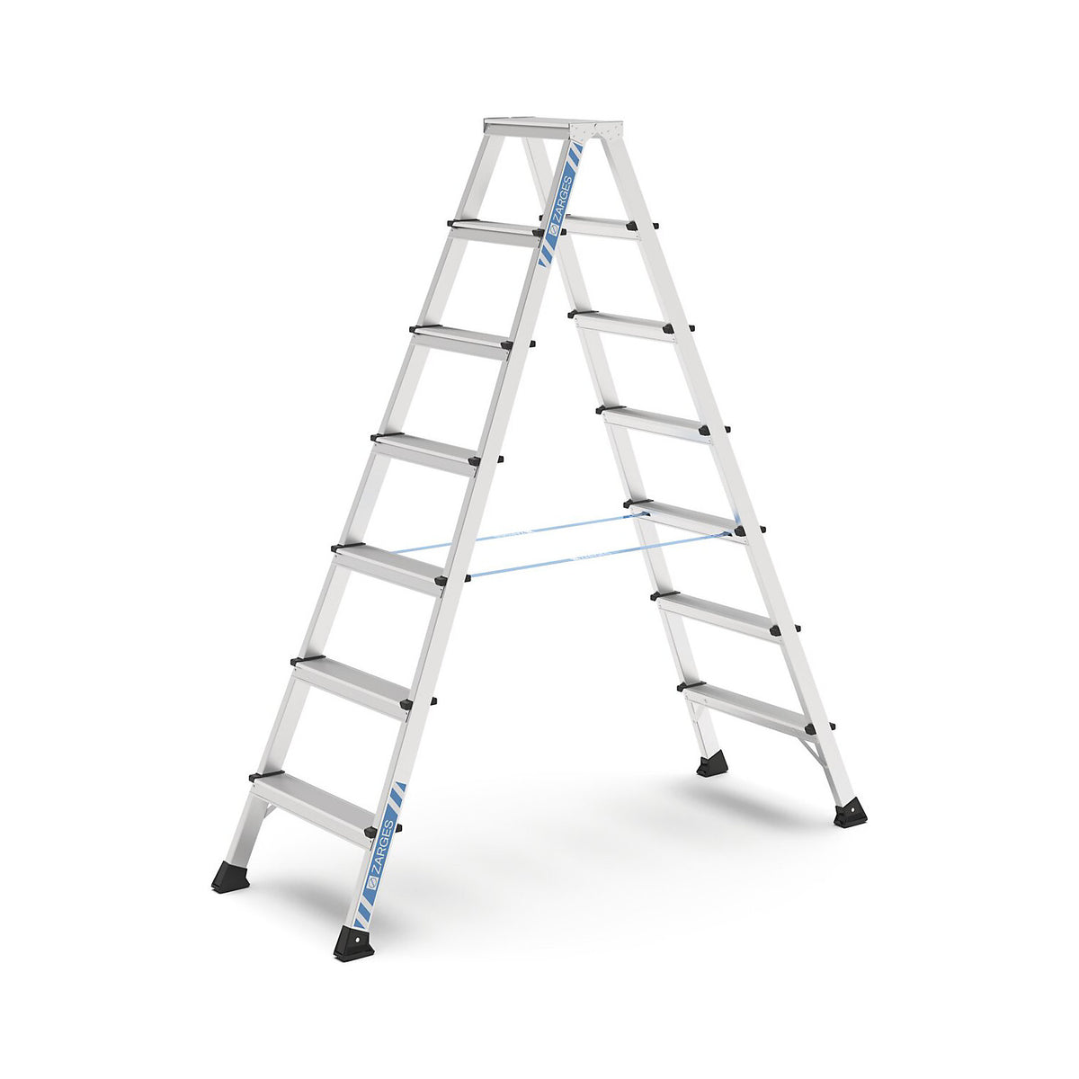 Professional step ladder, anodised, double sided, 2 x 7 steps.