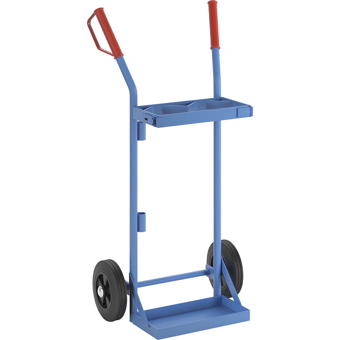 Steel and gas cylinder truck, for 2 steel cylinders, content 10 l, solid rubber tyres.