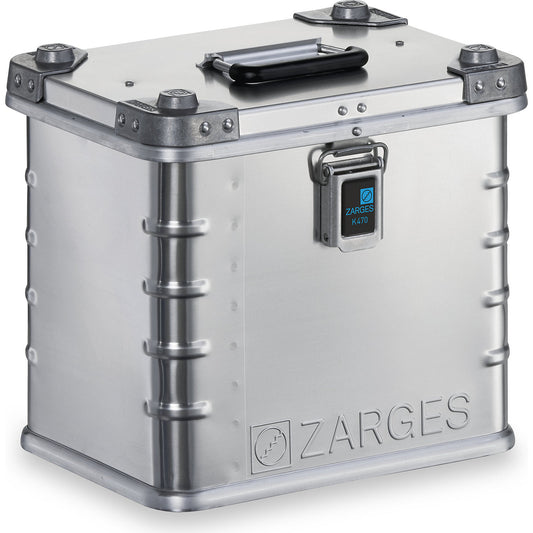 Aluminium transport case, capacity 27 l, internal LxWxH 350 x 250 x 310 mm, robust construction.