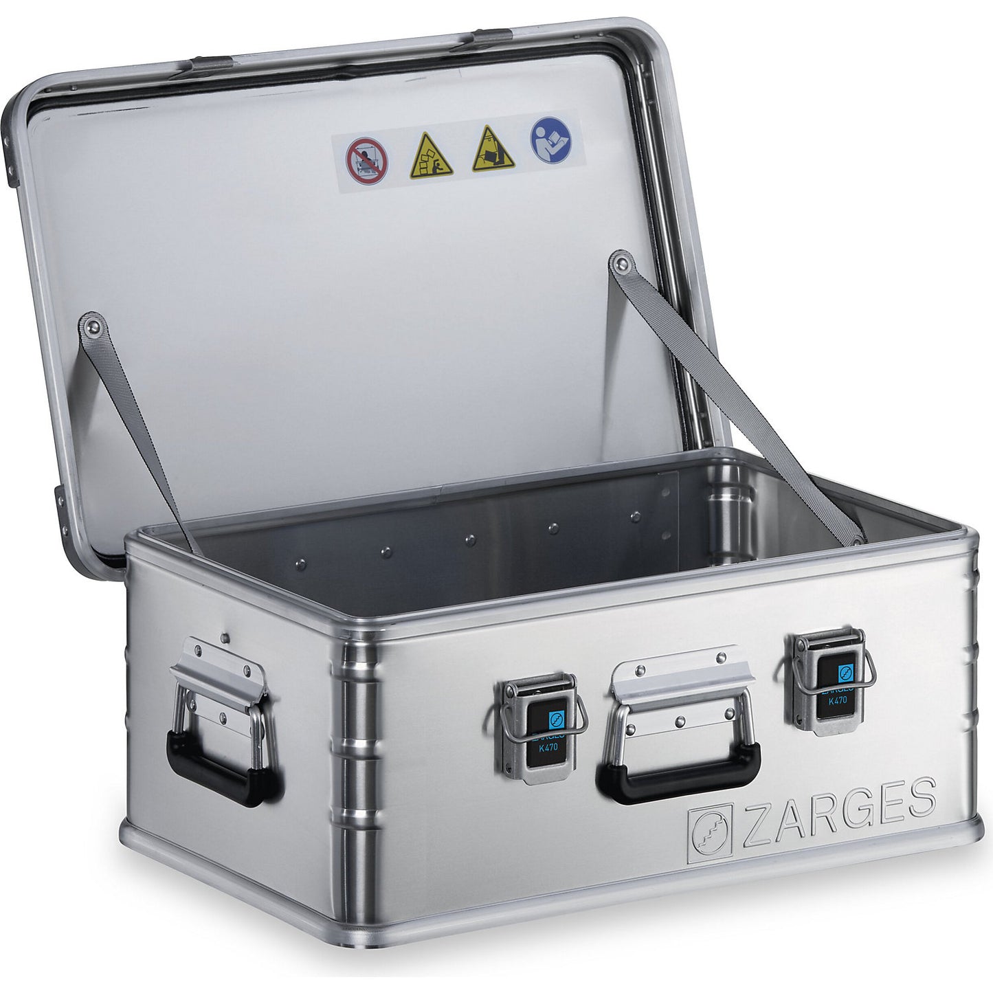 Aluminium transport case, capacity 42 l, internal LxWxH 550 x 350 x 220 mm, robust construction.