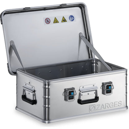 Aluminium transport case, capacity 42 l, internal LxWxH 550 x 350 x 220 mm, robust construction.