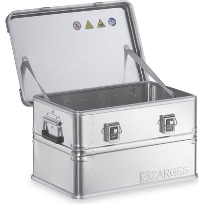 Aluminium transport case, capacity 60 l, internal LxWxH 550 x 350 x 310 mm, robust construction.
