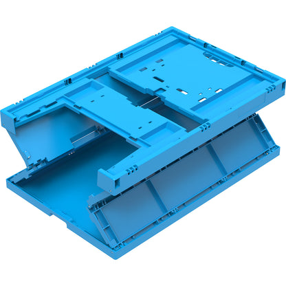 Polypropylene folding box, capacity 63 l, blue, solid design with access flap at one end.