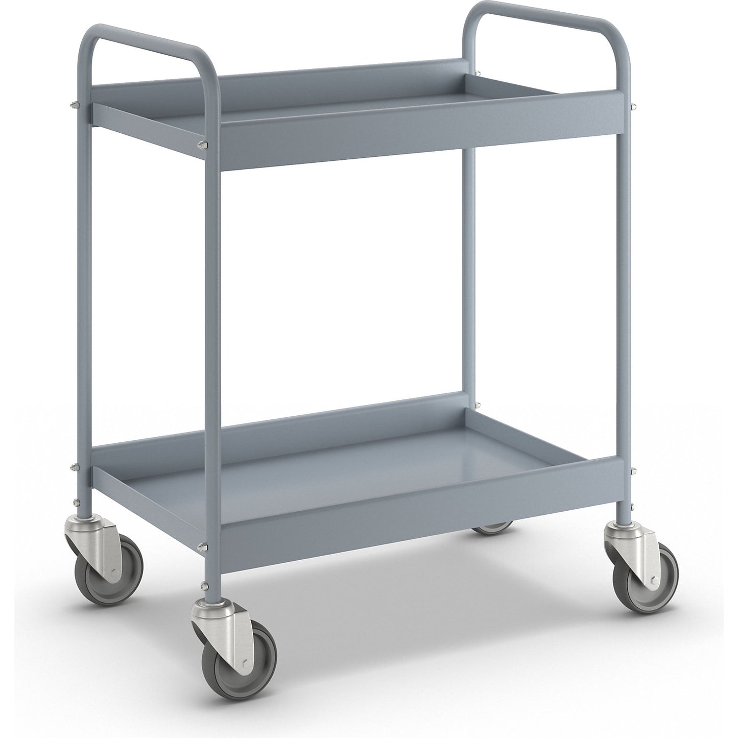 Table trolley, powder coated tubular steel, max. load 40 kg, 2 shelves, silver grey RAL 7001, 4 swivel castors.