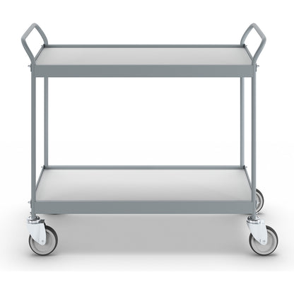 Serving trolley, platform 990 x 545 mm, max. load 150 kg, 2 shelves, 4 swivel castors.