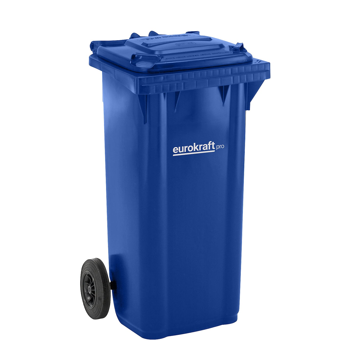 Plastic waste bin DIN EN 840, capacity 120 l, WxHxD 505 x 1005 x 555 mm, blue.