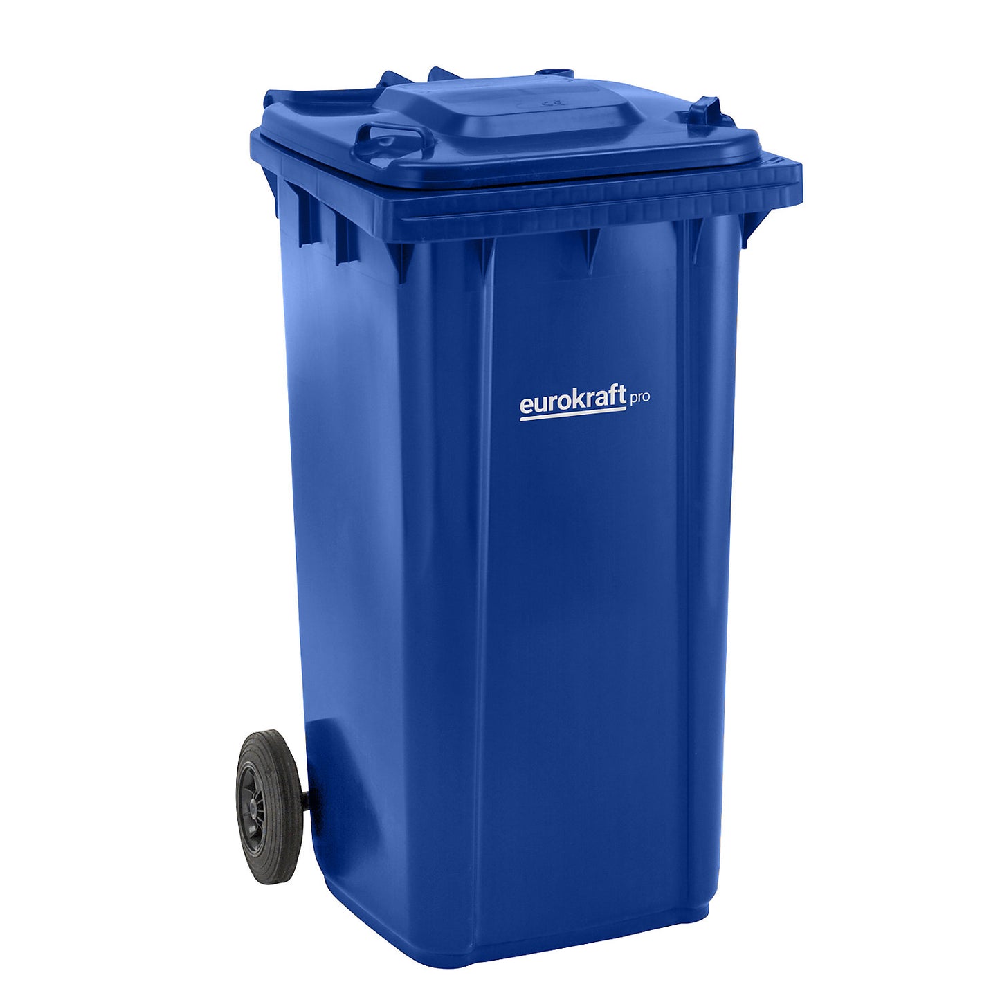 Plastic waste bin DIN EN 840, capacity 240 l, WxHxD 580 x 1100 x 740 mm, blue.