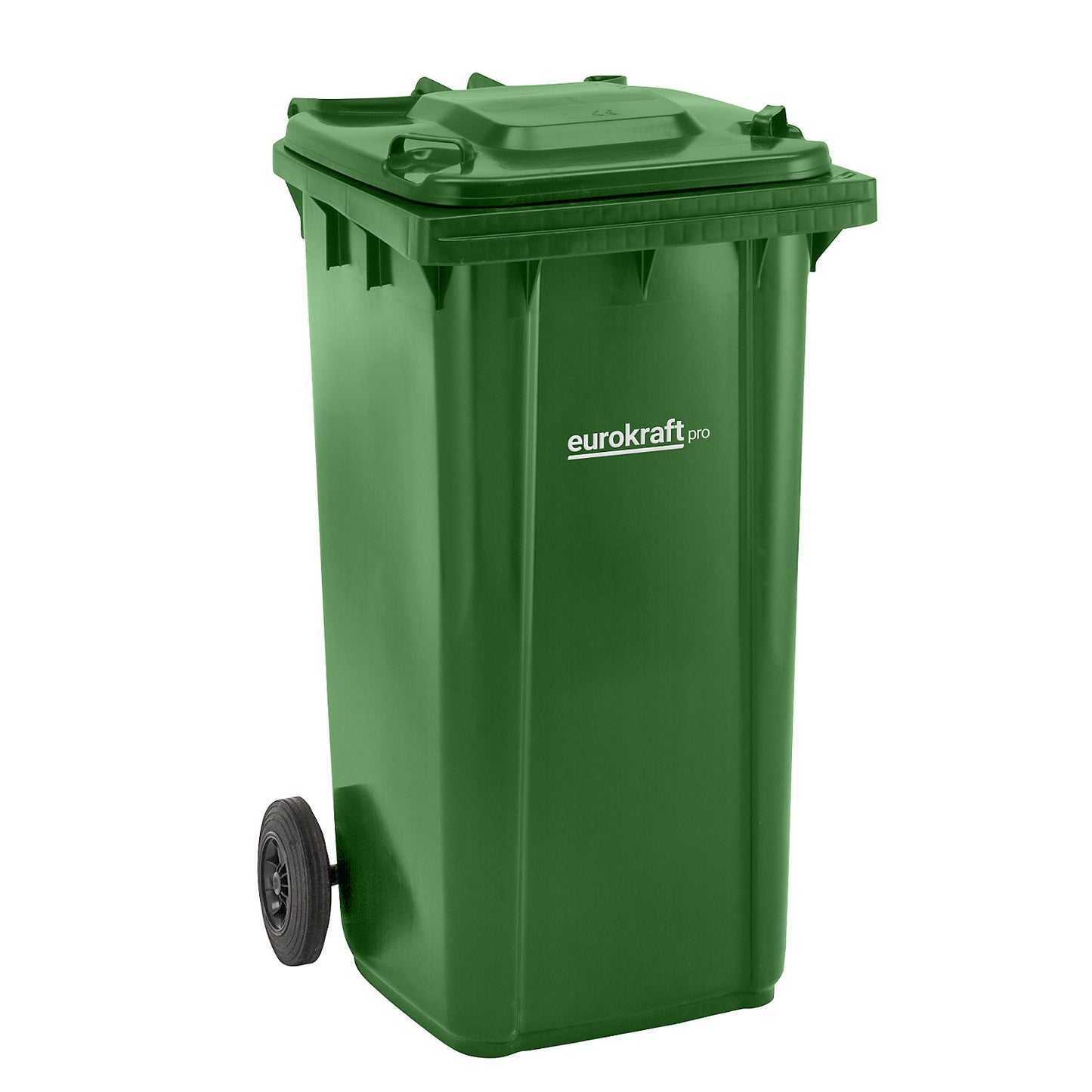 Plastic waste bin DIN EN 840, capacity 240 l, WxHxD 580 x 1100 x 740 mm, green.