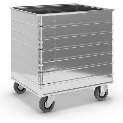Aluminium box trolley, capacity 230 l, with edge and base profile.