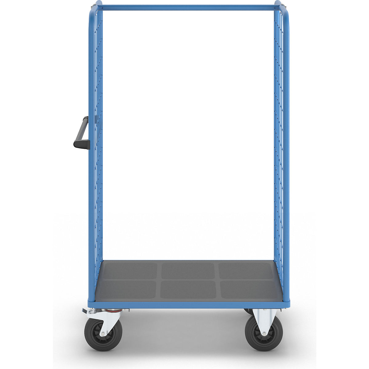 Shelf truck with mesh side panels, solid rubber tyres, platform 975 x 700 mm.