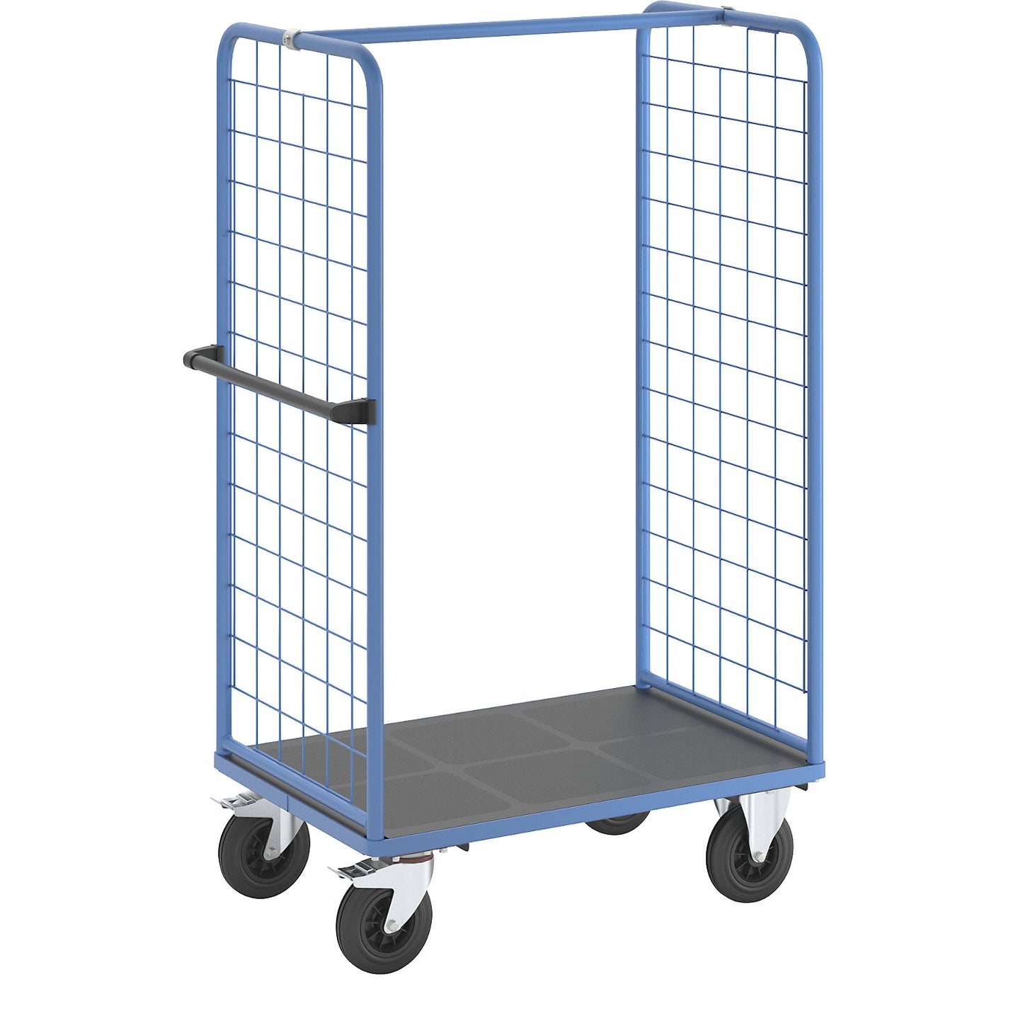Shelf truck with mesh side panels, solid rubber tyres, platform 975 x 700 mm.