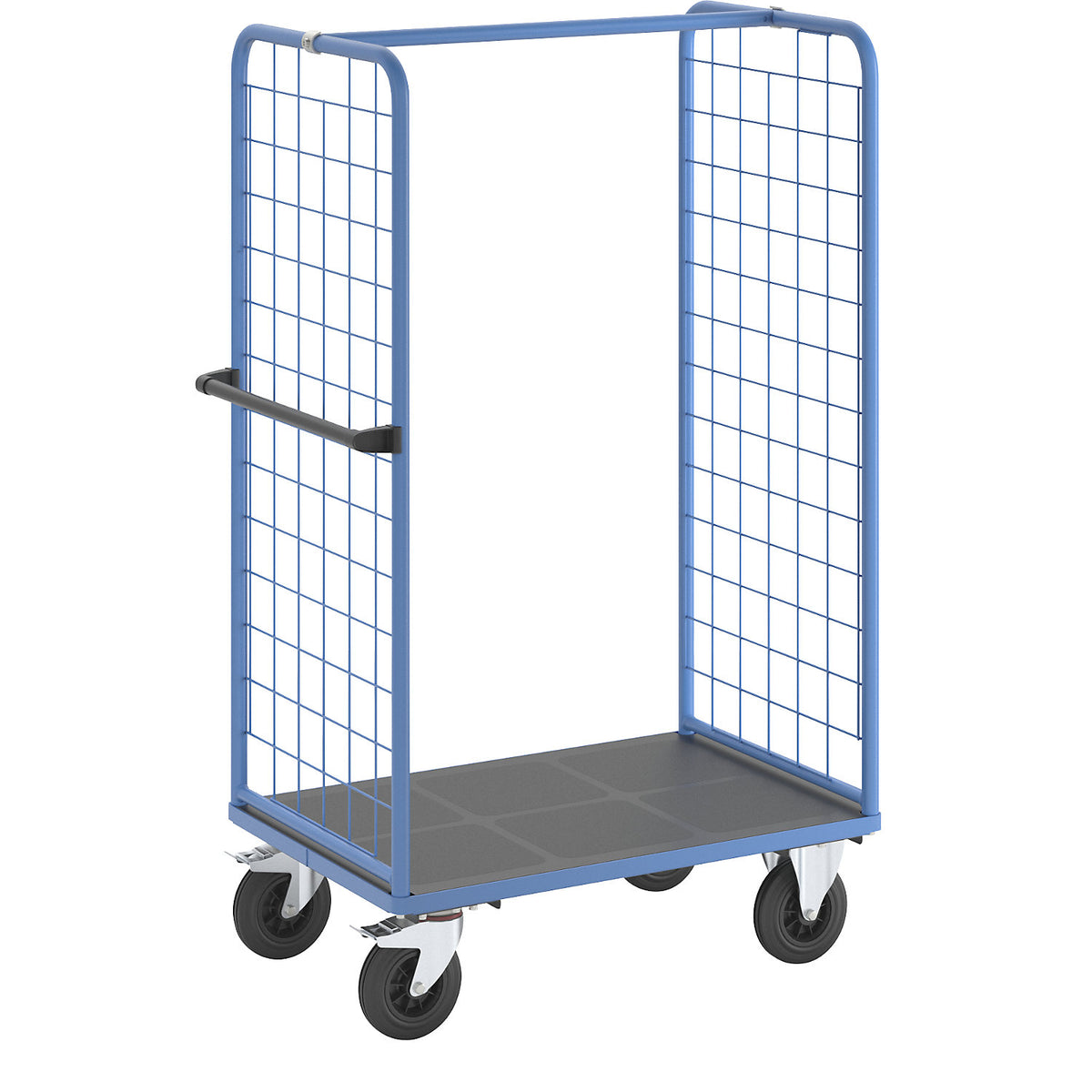 Shelf truck with mesh side panels, solid rubber tyres, platform 975 x 700 mm.