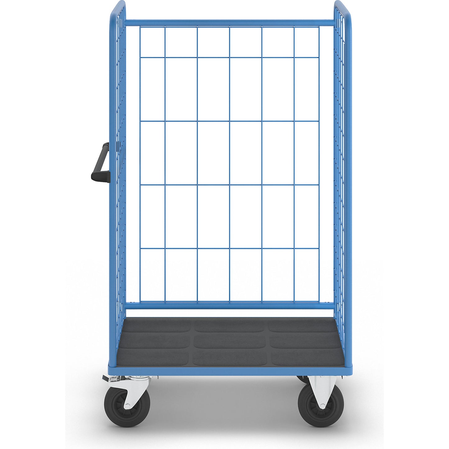 Shelf truck, wire mesh on three sides, max. load 500 kg, solid rubber tyres, platform LxW 975 x 630 mm.