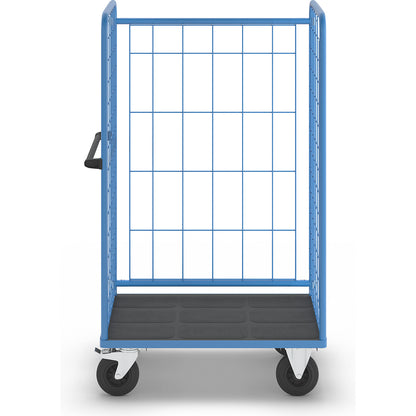 Shelf truck, wire mesh on three sides, max. load 500 kg, solid rubber tyres, platform LxW 975 x 630 mm.
