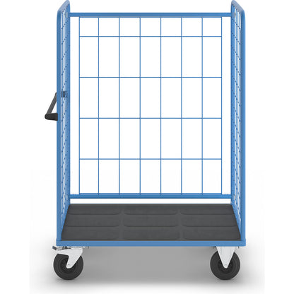 Shelf truck, wire mesh on three sides, max. load 500 kg, solid rubber tyres, platform LxW 1175 x 755 mm.