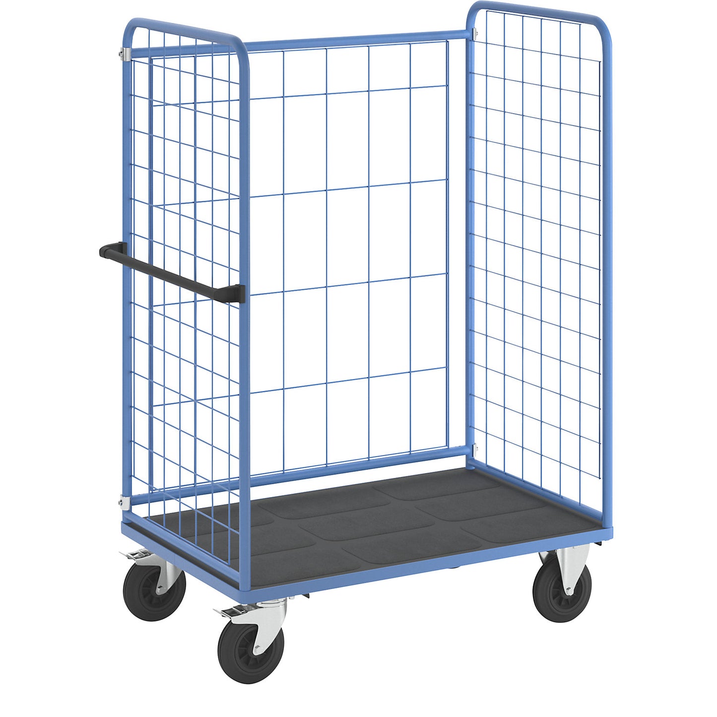 Shelf truck, wire mesh on three sides, max. load 500 kg, solid rubber tyres, platform LxW 1175 x 755 mm.