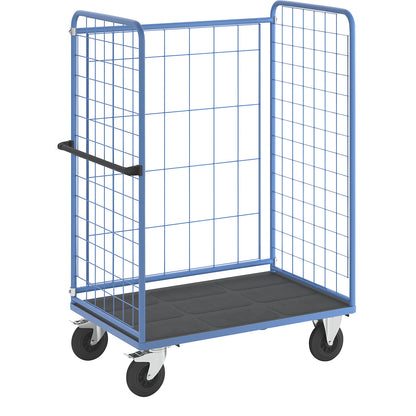Shelf truck, wire mesh on three sides, max. load 500 kg, solid rubber tyres, platform LxW 1175 x 755 mm.