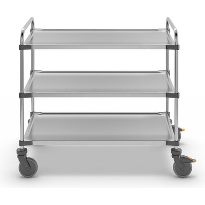 VARITHEK SERVO+ stainless steel table trolley, LxWxH 1070 x 670 x 950 mm, platform 1000 x 600 mm, 3 shelves, max. load 150 kg.