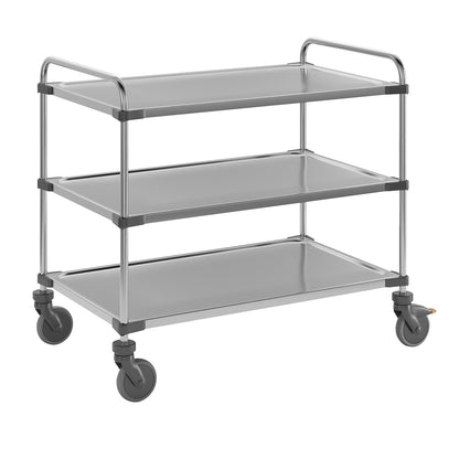 VARITHEK SERVO+ stainless steel table trolley, LxWxH 1070 x 670 x 950 mm, platform 1000 x 600 mm, 3 shelves, max. load 150 kg.