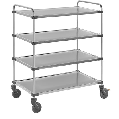 VARITHEK SERVO+ stainless steel table trolley, LxWxH 1070 x 670 x 1260 mm, platform 1000 x 600 mm, 4 shelves, max. load 160 kg.