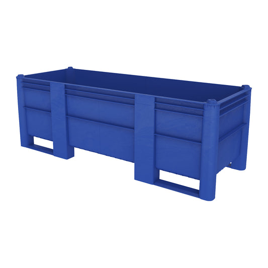 Polyethylene pallet box, capacity 960 l, model with 2 runners, 8 feet.