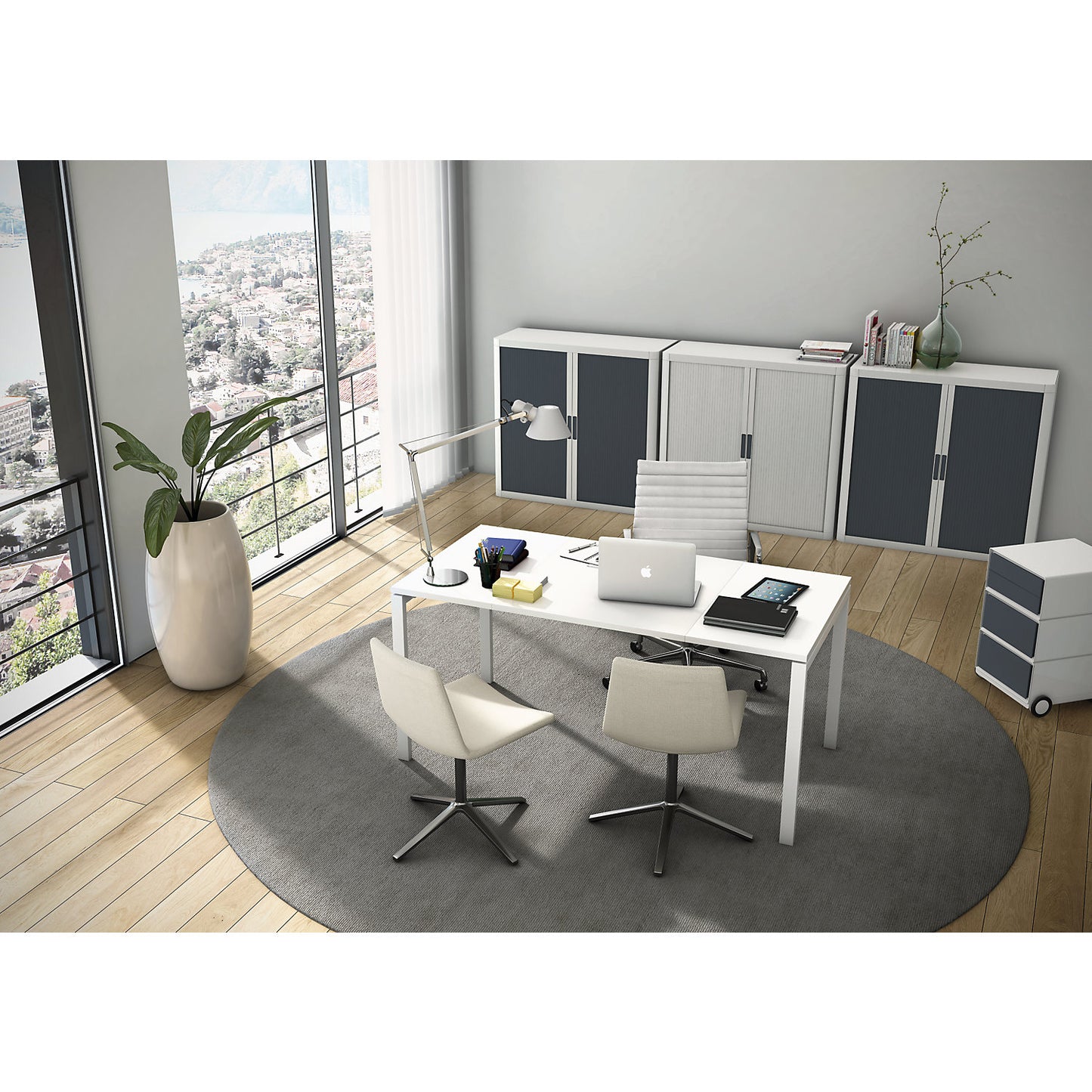 easyBox® mobile pedestal, 2 drawers, 2 flat drawers, white / charcoal.