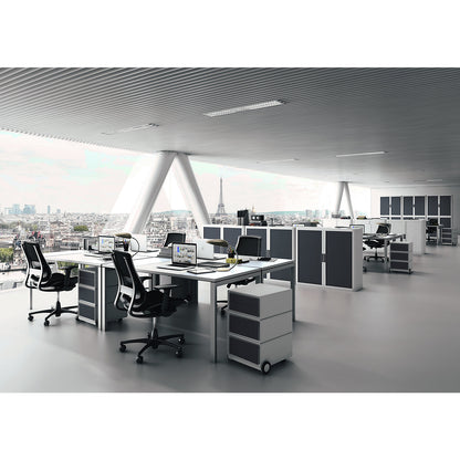 easyOffice® roller shutter cupboard, 4 shelves, height 2040 mm, white / charcoal.