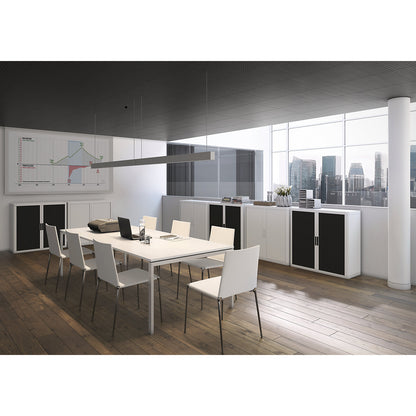 easyOffice® roller shutter cupboard, 2 shelves, height 1040 mm, white / white.