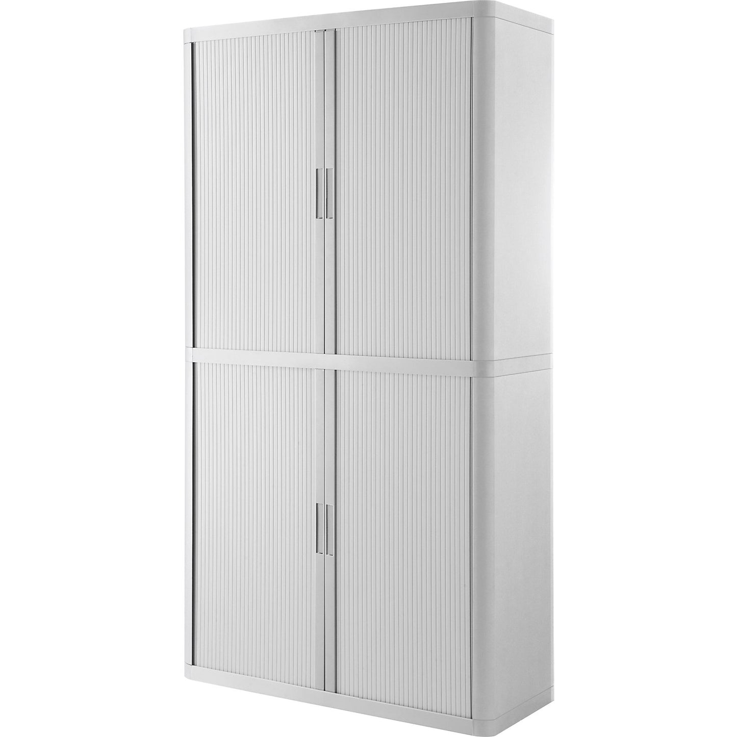 easyOffice® roller shutter cupboard, 4 shelves, height 2040 mm, white / white.