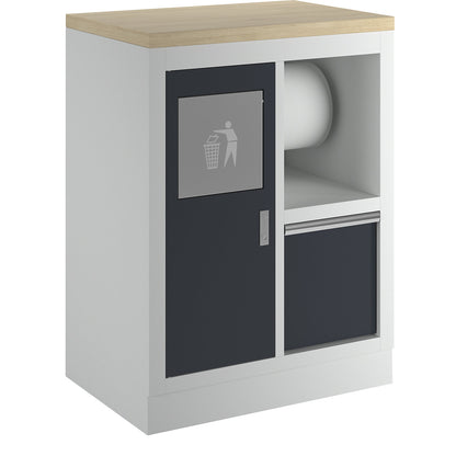 Waste and cleaning base cupboard, HxWxD 910 x 680 x 460 mm, central locking.
