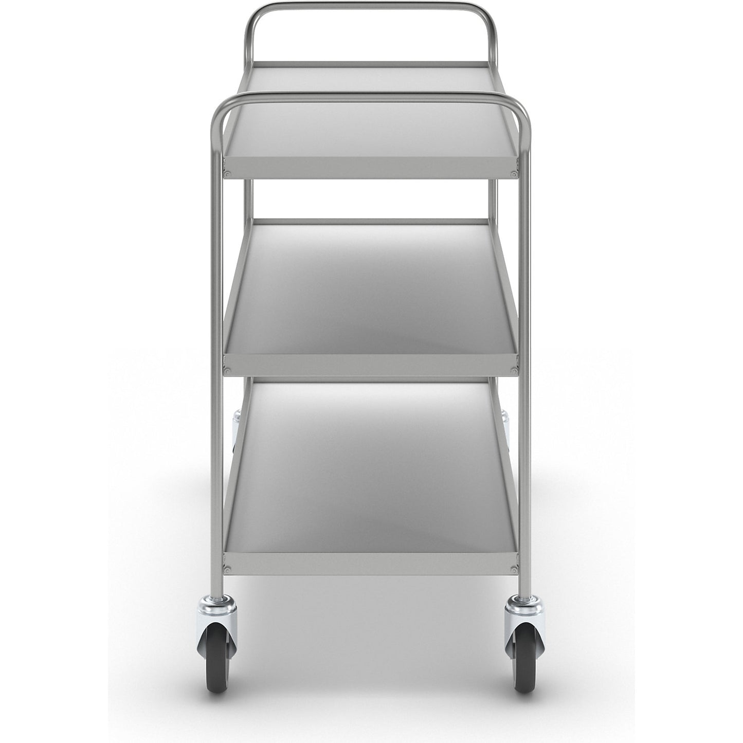 Serving trolley, 3 shelves in grey, with 4 swivel castors.