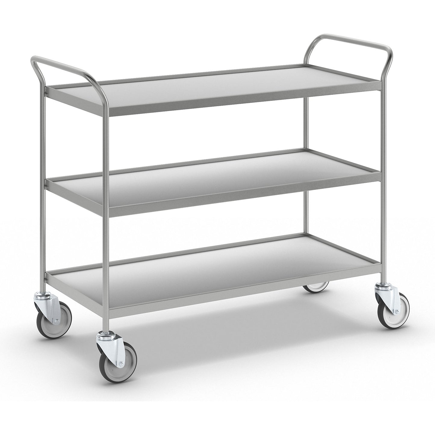 Serving trolley, 3 shelves in grey, with 4 swivel castors.