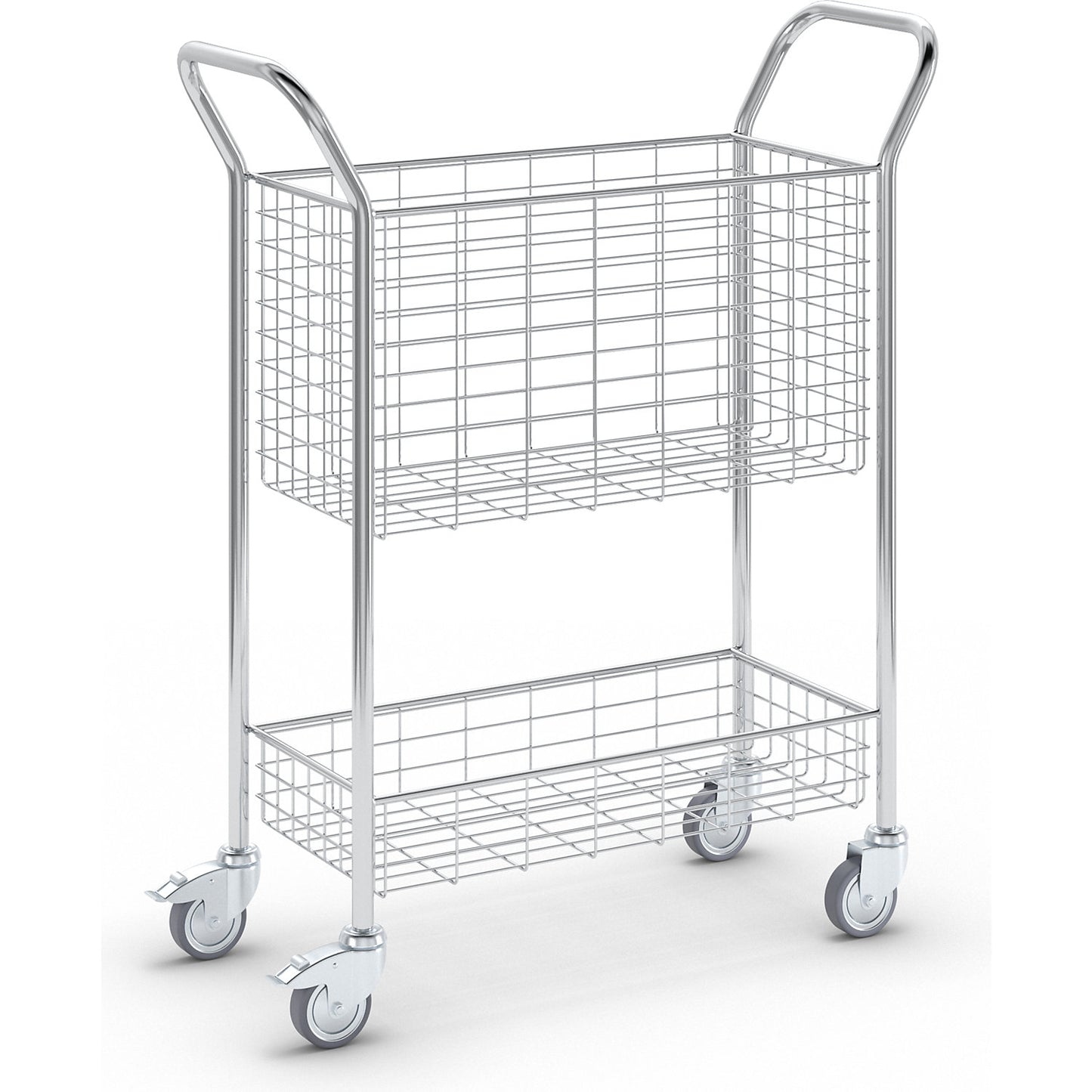 Office and mail distribution trolley, max. load 200 kg, white aluminium, LxWxH 1005 x 380 x 1245 mm, 2 shelves.