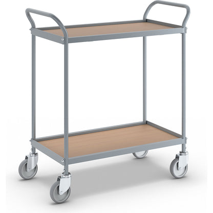 Serving trolley, shelf height 530 mm, 2 shelves, with 4 swivel castors, wheel Ø 100 mm.