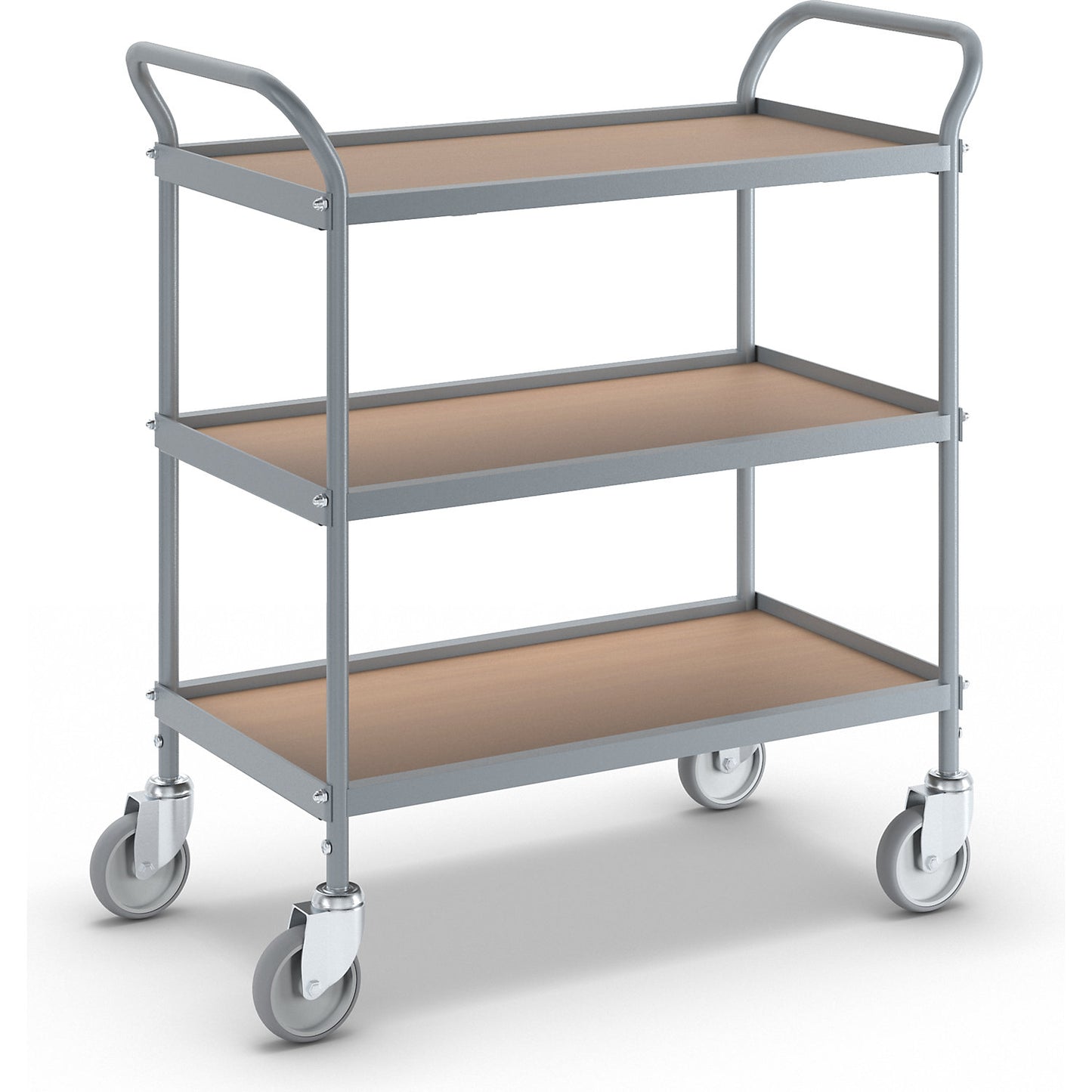 Serving trolley, shelf height 250 mm, 3 shelves, with 4 swivel castors, wheel Ø 100 mm.