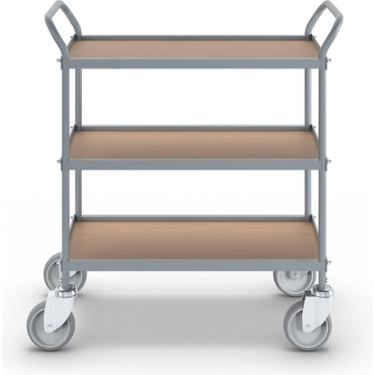 Serving trolley, shelf height 250 mm, 3 shelves, with 4 swivel castors, wheel Ø 125 mm.