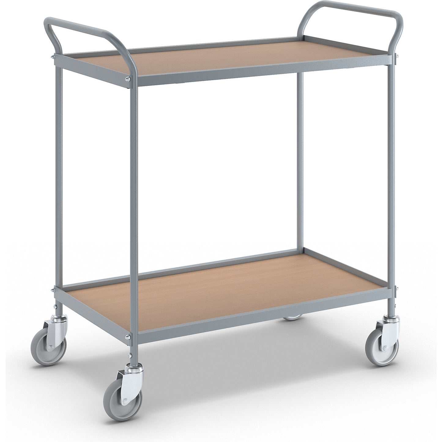 Serving trolley, shelf height 590 mm, 2 shelves, with 4 swivel castors, wheel Ø 100 mm.
