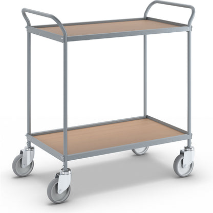 Serving trolley, shelf height 590 mm, 2 shelves, with 4 swivel castors, wheel Ø 125 mm.