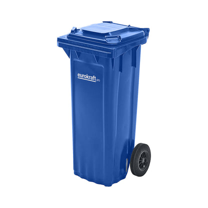 Plastic waste bin DIN EN 840, capacity 80 l, WxHxD 448 x 932 x 514 mm, blue.